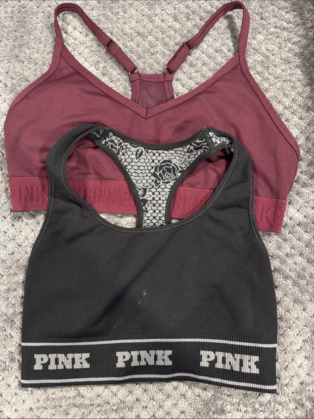 PINK Victoria's Secret Two-Pack Bralettes - Black & Burgundy